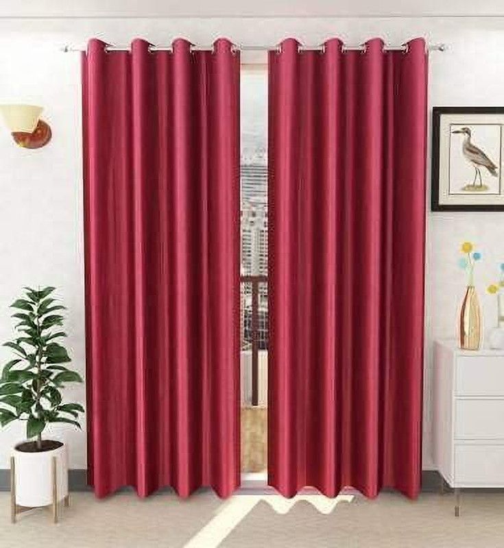 PINJAS 214 cm (7 ft) Polyester Semi Transparent Door Curtain (Pack Of 2)  (Plain, Maroon)