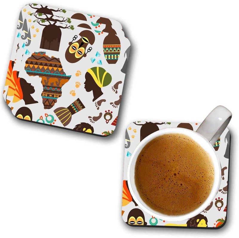 CVANU Square Wood Coaster Set  (Pack of 4)