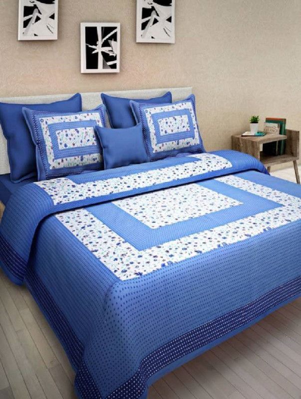 Lifex 295 TC Cotton Double Printed Flat Bedsheet  (Pack of 3, Blue)