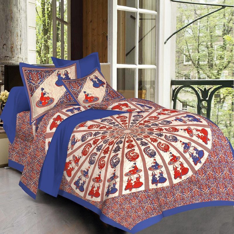 GCG 0 TC Polycotton Double Jaipuri Prints Flat Bedsheet  (Pack of 1, Multicolor)