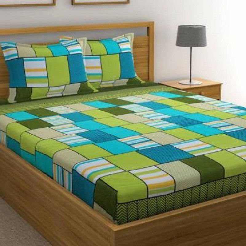 RS COLLACTION 144 TC Polycotton Double Printed Flat Bedsheet  (Pack of 1, Green)