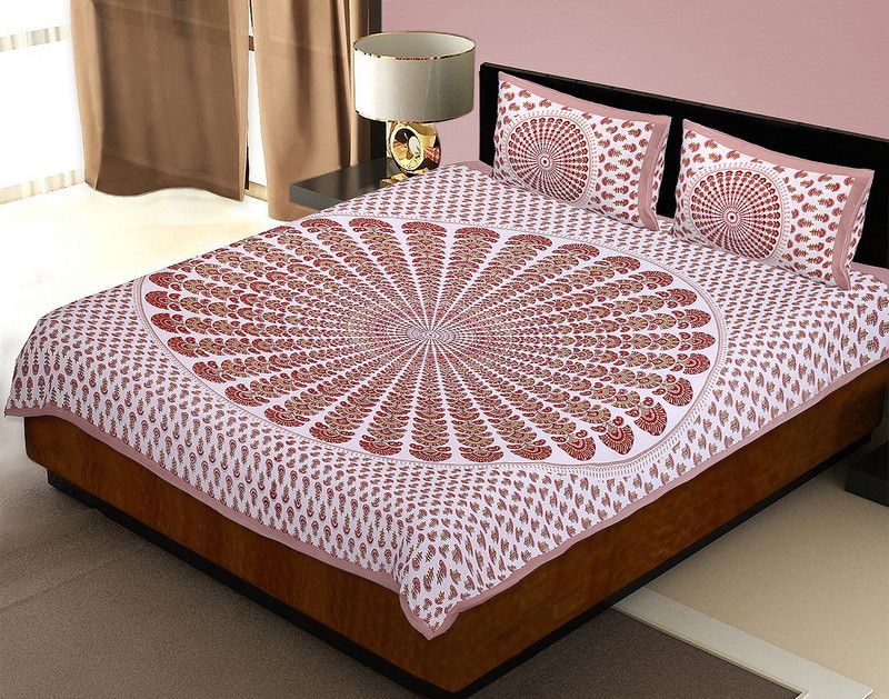 Neon furnishing Cotton Double Floral Flat Bedsheet  (Pack of 1, White, Green, Maroon, gray)