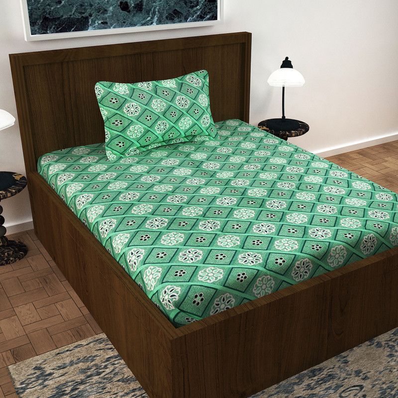 aahana home 120 TC Cotton Single Printed Flat Bedsheet  (Pack of 1, Gray)