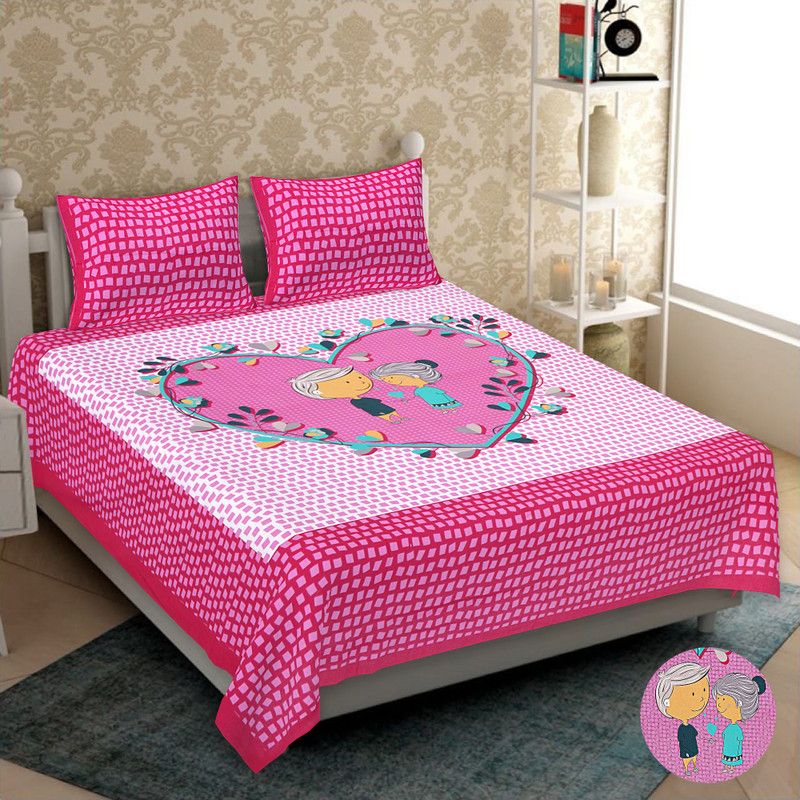 Indian Royal Fashion 280 TC Cotton Double Printed Flat Bedsheet  (Pack of 1, Pink)