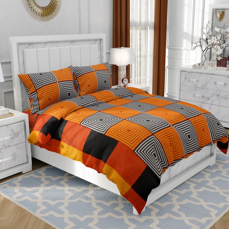 Homestar 144 TC Microfiber Double Geometric Flat Bedsheet  (Pack of 1, 2Orange)