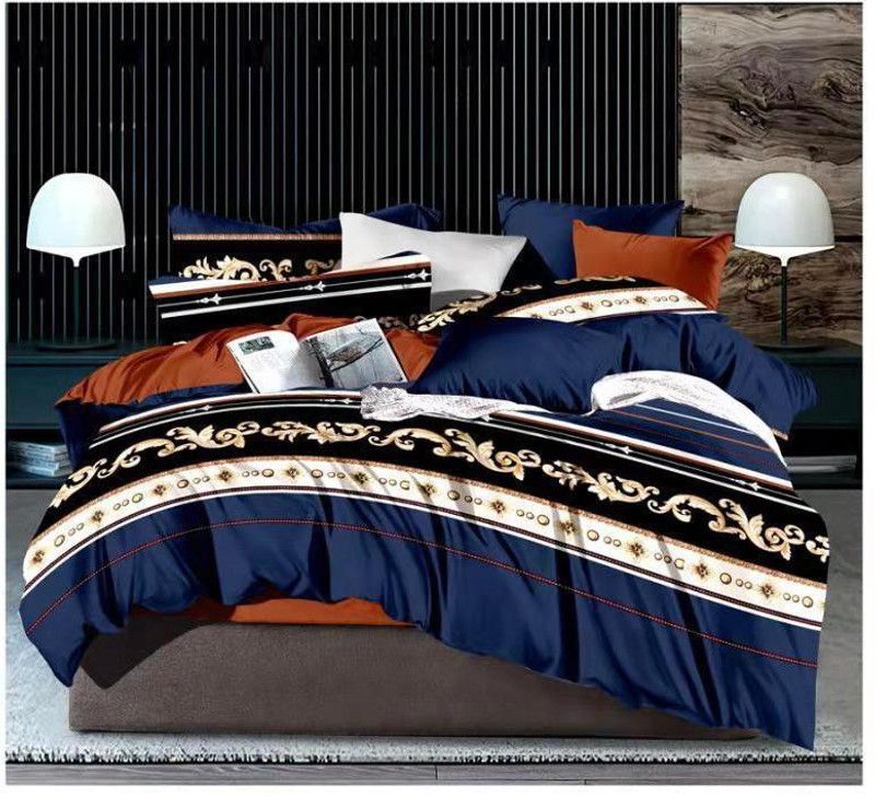 new ways 354 TC Cotton Double Printed Flat Bedsheet  (Pack of 1, Blue)