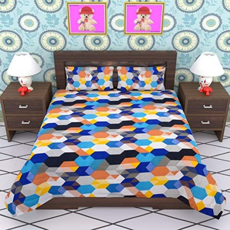 Recstiria Fab 144 TC Polycotton Double Geometric Flat Bedsheet  (Pack of 1, Multicolor)
