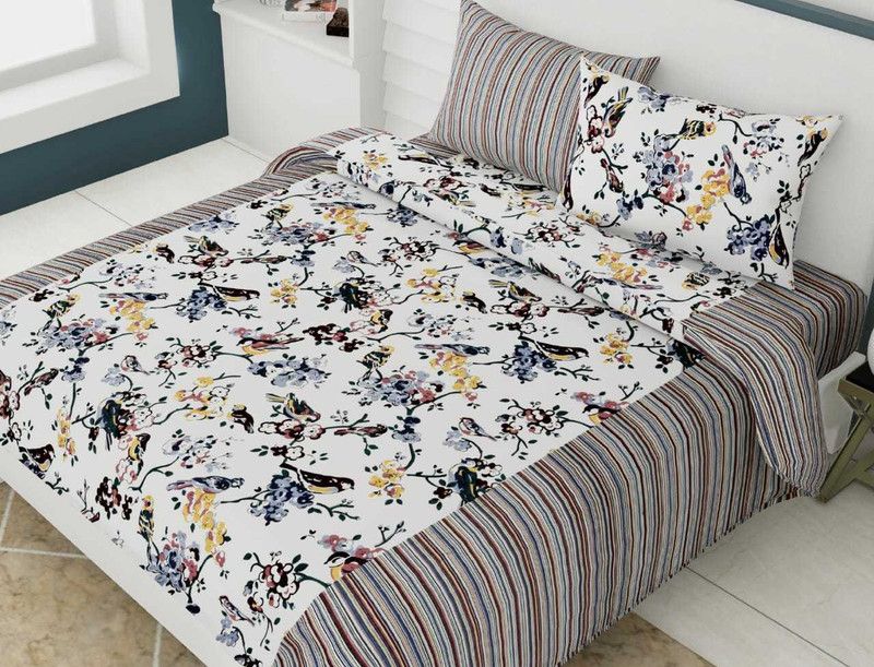 KIA CREATION 210 TC Cotton Queen Printed Flat Bedsheet  (Pack of 1, Multicolor)