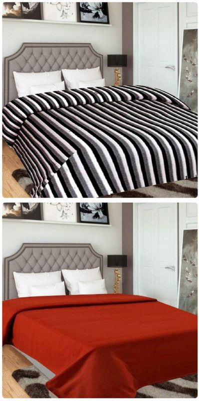Supreme Home Collective Striped Double Fleece Blanket for AC Room  (Polyester, Black, Rust)