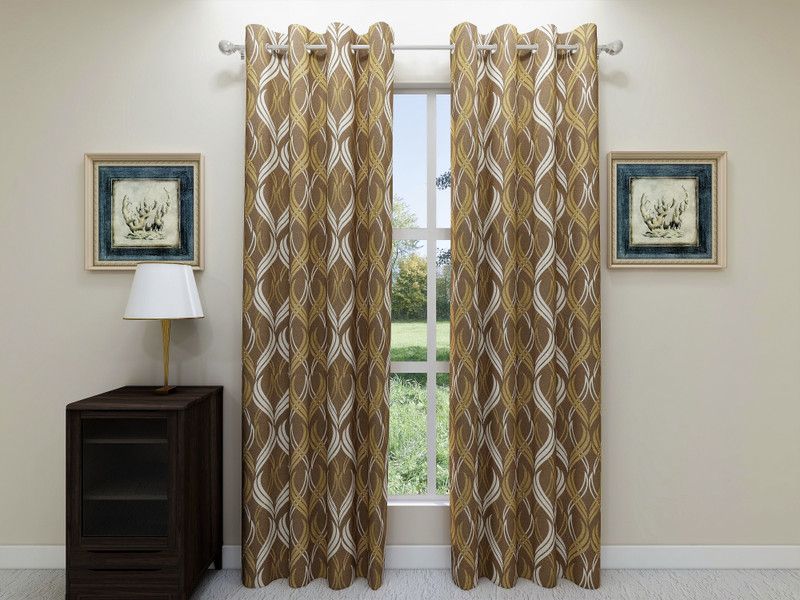Floating Walls Furnishings 275 cm (9 ft) Polyester, Jacquard Blackout Long Door Curtain (Pack Of 2)  (Printed, Brown, Cream)