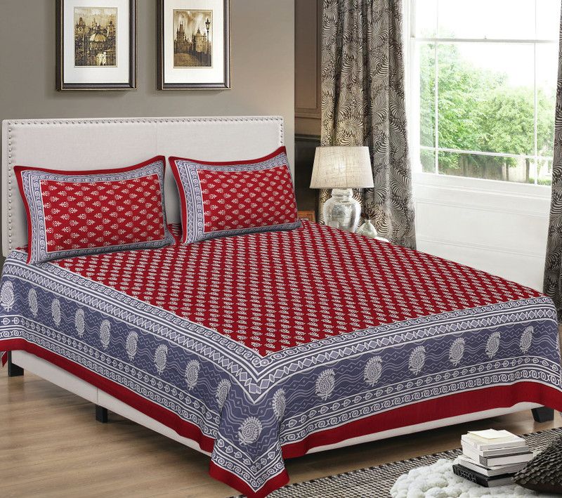 VIHALIESY 144 TC Cotton King Floral Flat Bedsheet  (Pack of 1, Maroon)