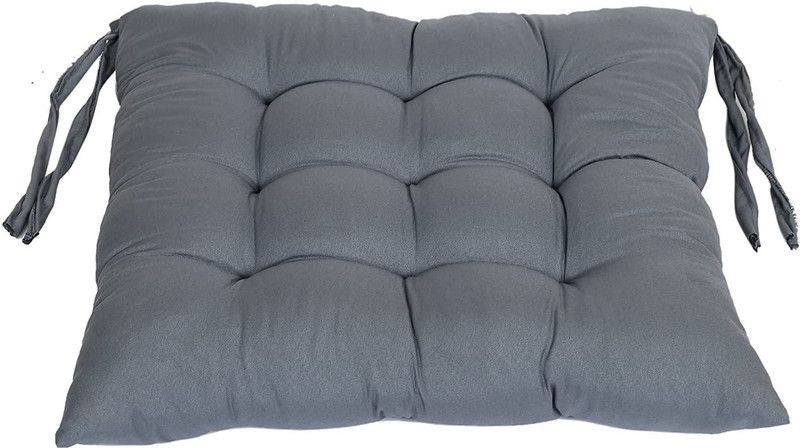 VJSTAR Cotton Solid Chair Pad Pack of 2  (Grey)