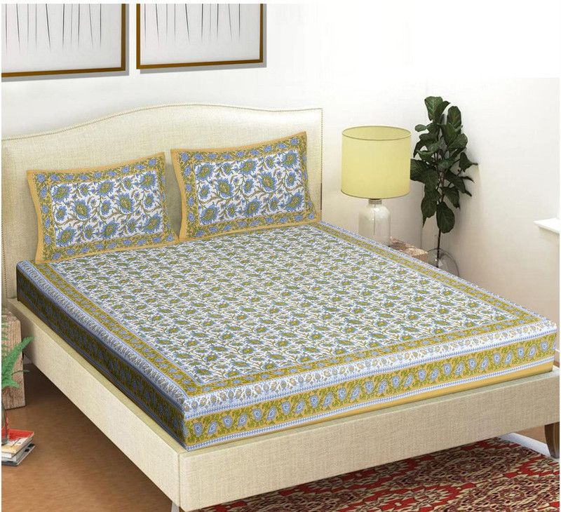FrionKandy Living 180 TC Cotton Double Printed Flat Bedsheet  (Pack of 1, Brown)