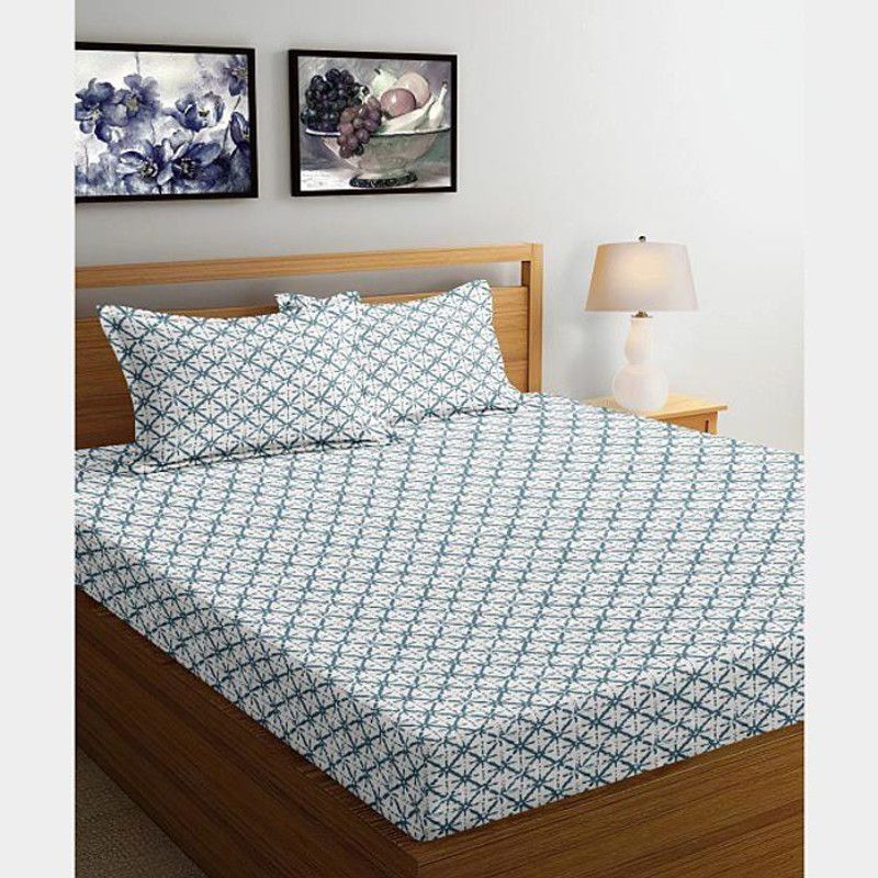 Indieshades 400 TC Cotton King Checkered Flat Bedsheet  (Pack of 1, PASTEL BLUE WHITE)