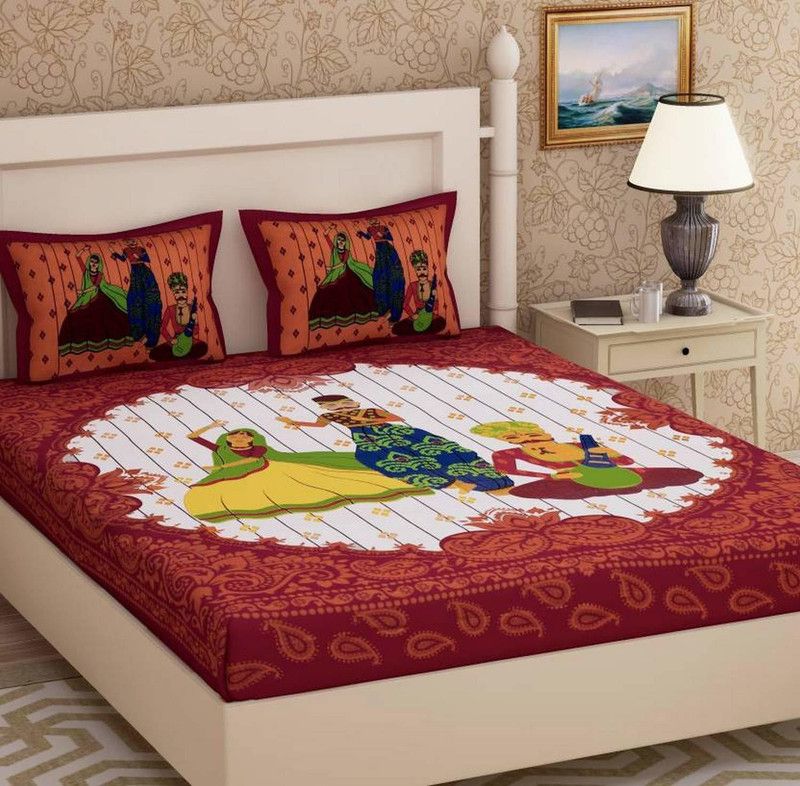 Club Fabrica 120 TC Cotton Double Printed Flat Bedsheet  (Pack of 1, Brown)