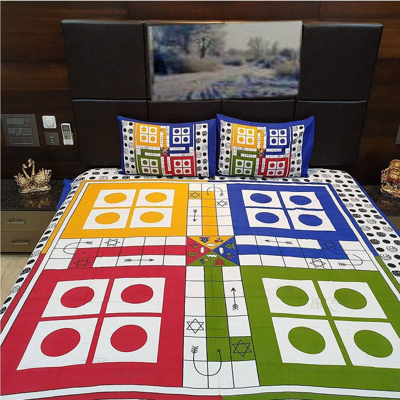 Disha Gallery LIVE 16 TC Cotton Double Printed Flat Bedsheet  (Pack of 1, Red, Green, Blue, Yellow)
