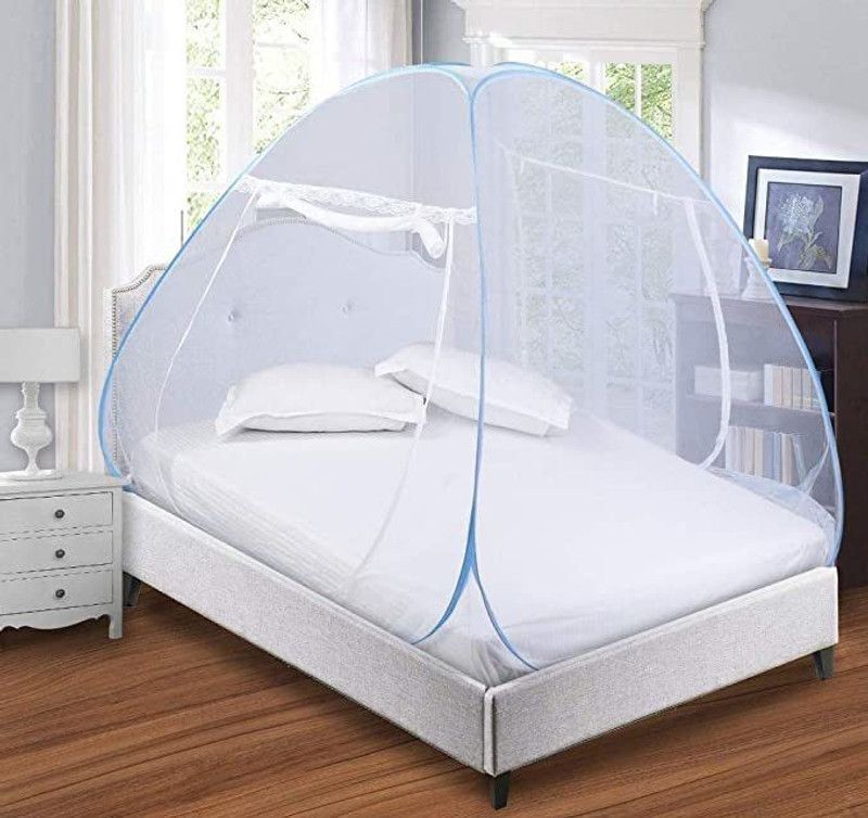 DHRUV nevlox Polyester Adults Washable Polyester Adults KING DOUBLE BED Mosquito Net (SKYBLUE, White) Mosquito Net  (Blue, SKY, Tent)