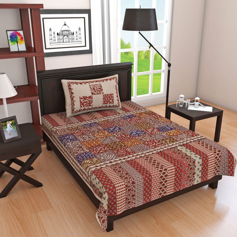 144 TC Cotton Single Printed Bedsheet  (Pack of 1, Multicolor)