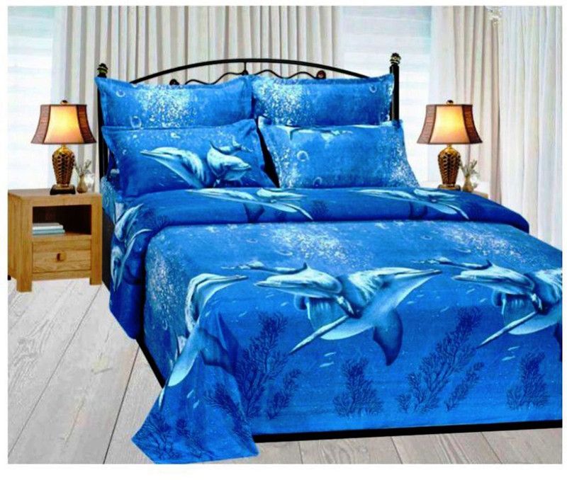 HOMIMPEX 150 TC Polycotton Double Printed Flat Bedsheet  (Pack of 5, Blue)