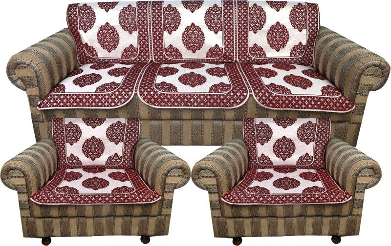 TANLOOMS Velvet Geometric Sofa Cover  (Maroon Pack of 6)