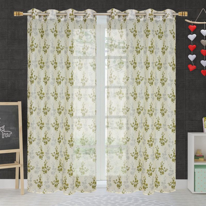 kiara Creations 182 cm (6 ft) Net Transparent Shower Curtain (Pack Of 2)  (Floral, Green)