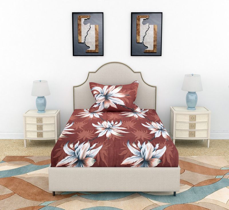 Swizier 240 TC Microfiber Single Printed Flat Bedsheet  (Pack of 1, Brown)