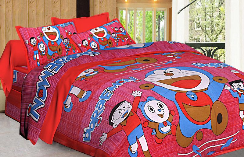 MAGITEXT 140 TC Cotton Double Jaipuri Prints Flat Bedsheet  (Pack of 1, Red)