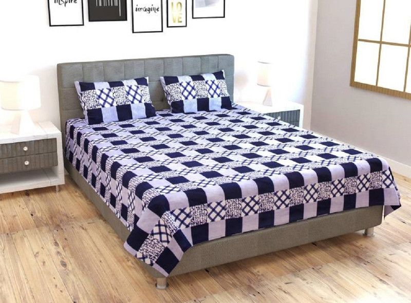 DreamInno Creations 144 TC Microfiber Double Abstract Flat Bedsheet  (Pack of 1, Black)