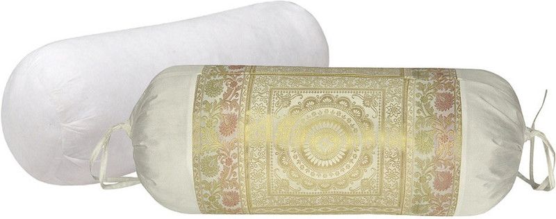 Lal Haveli Polyester Fibre Abstract Cushion With Cover Bolster Pack of 1  (White)