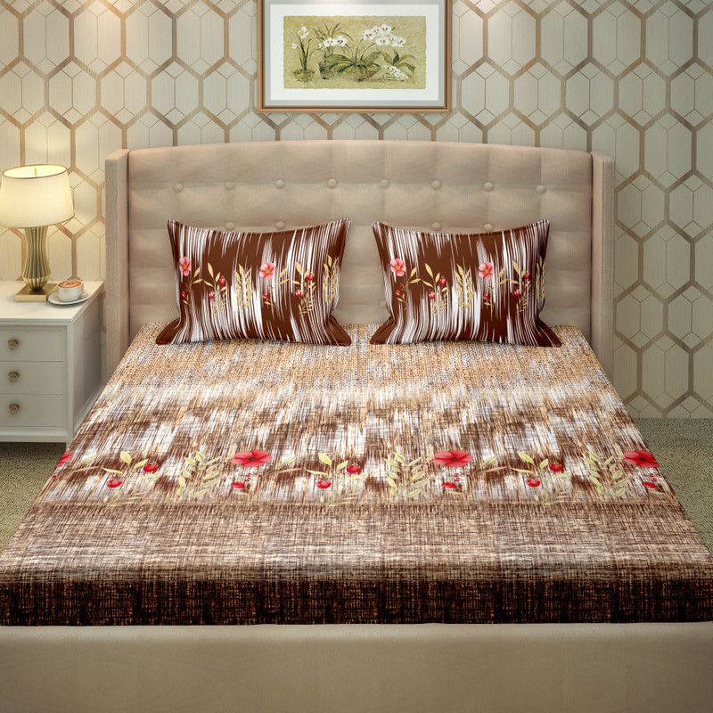 BELLA CASA 250 TC Cotton Double Printed Flat Bedsheet  (Pack of 1, Brown)