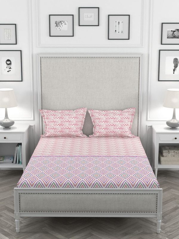 PORTICO NEW YORK 210 TC Cotton King Abstract Flat Bedsheet  (Pack of 1, Pink & Purple)