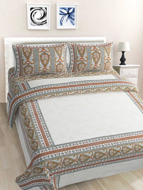 INSTA CRAFT 250 TC Cotton Double Printed Flat Bedsheet  (Pack of 1, Brown)