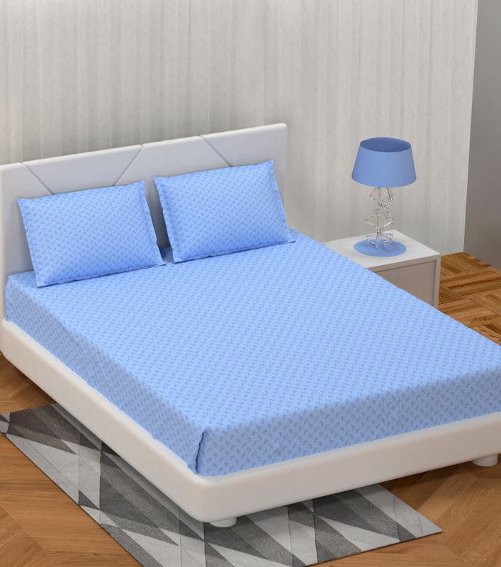eCraftIndia 250 TC Cotton Double Printed Flat Bedsheet  (Pack of 3, Blue)