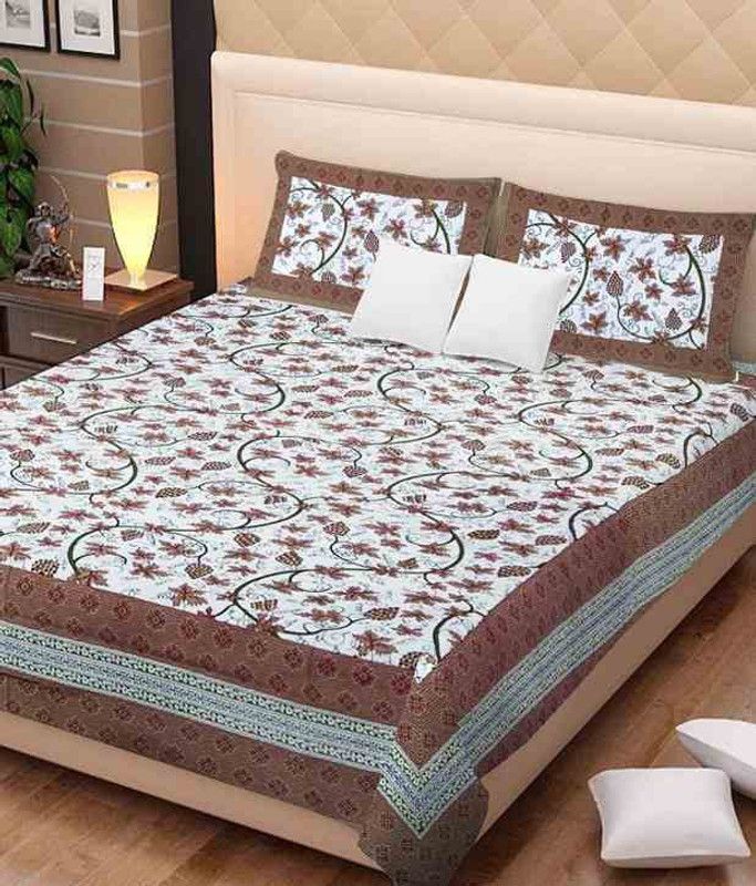 UNIQCHOICE 120 TC Cotton Double Floral Flat Bedsheet  (Pack of 1, Brown)