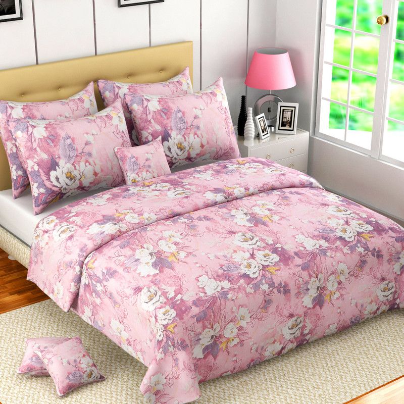 Mafatlal 300 TC Cotton King Floral Flat Bedsheet  (Pack of 1, Pink Garden)