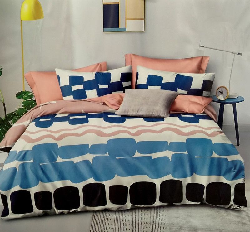 CEERAT CREATIONS 120 TC Microfiber Double Abstract Flat Bedsheet  (Pack of 1, Peach)