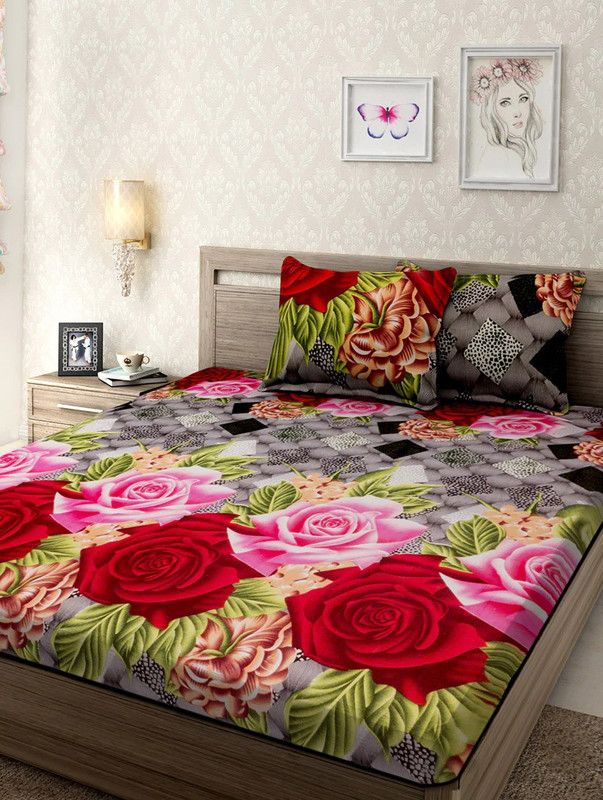 SHAPHIO 120 TC Cotton Double 3D Printed Flat Bedsheet  (Pack of 1, Green)