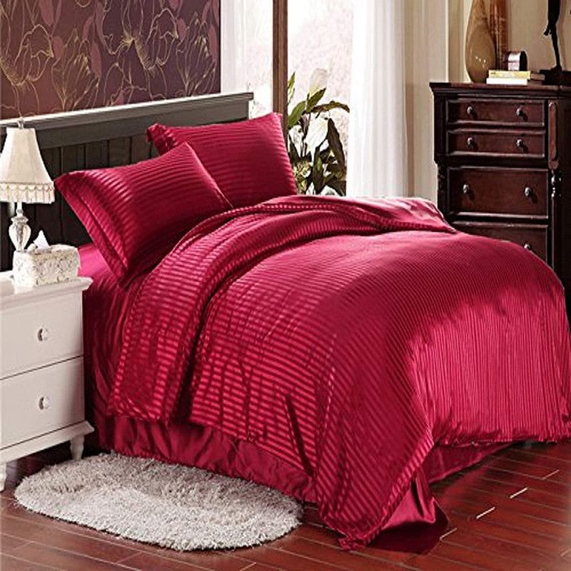 Relaxfeel 300 TC Cotton Double Striped Flat Bedsheet  (Pack of 1, mahroon)