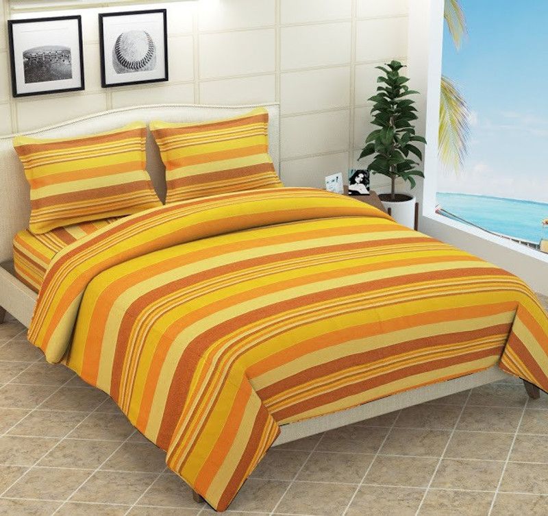 KACHVI 180 TC Cotton Double Striped Flat Bedsheet  (Pack of 1, Yellow)