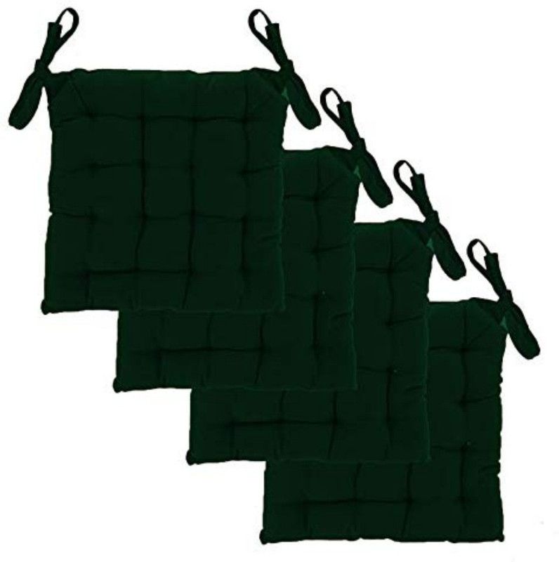 YRV Cotton Solid Chair Pad Pack of 4  (Green)