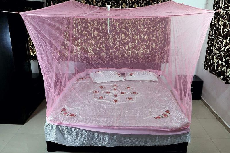 MISRI Nylon Adults Washable MOSQUITO NETS Nylon Square Hanging Mosquito Net King Size Bed Mosquito Net  (Pink, Frame Hung)