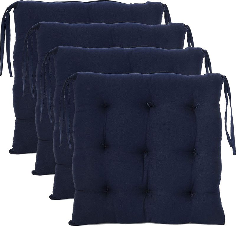 Cotton Solid Chair Pad Pack of 4  (Blue)