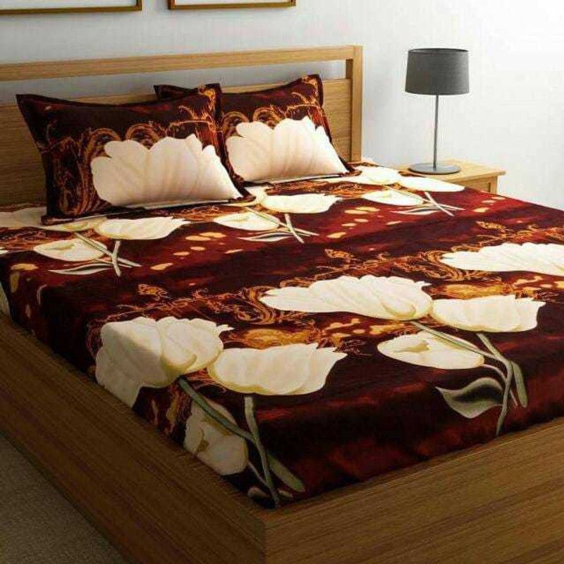 PBV GROUP 150 TC Polycotton Double 3D Printed Flat Bedsheet  (Pack of 1, White)