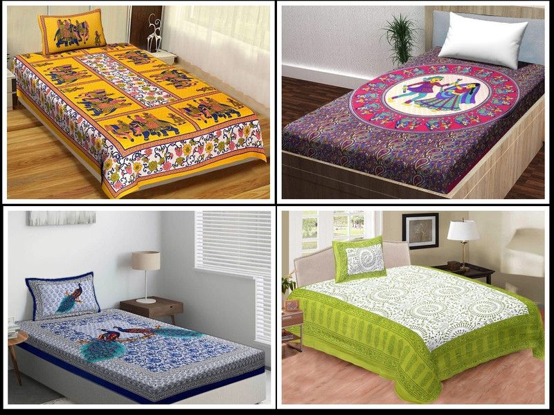 144 TC Cotton Single Jaipuri Prints Bedsheet  (Pack of 4, Design123)
