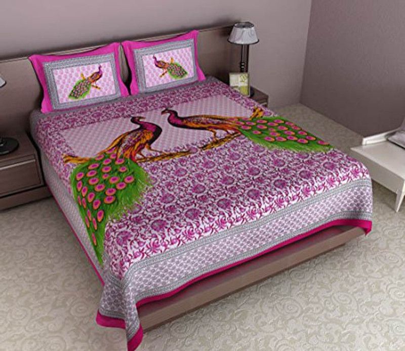 raja Cotton Queen Printed Flat Bedsheet  (Pack of 1, Pink)