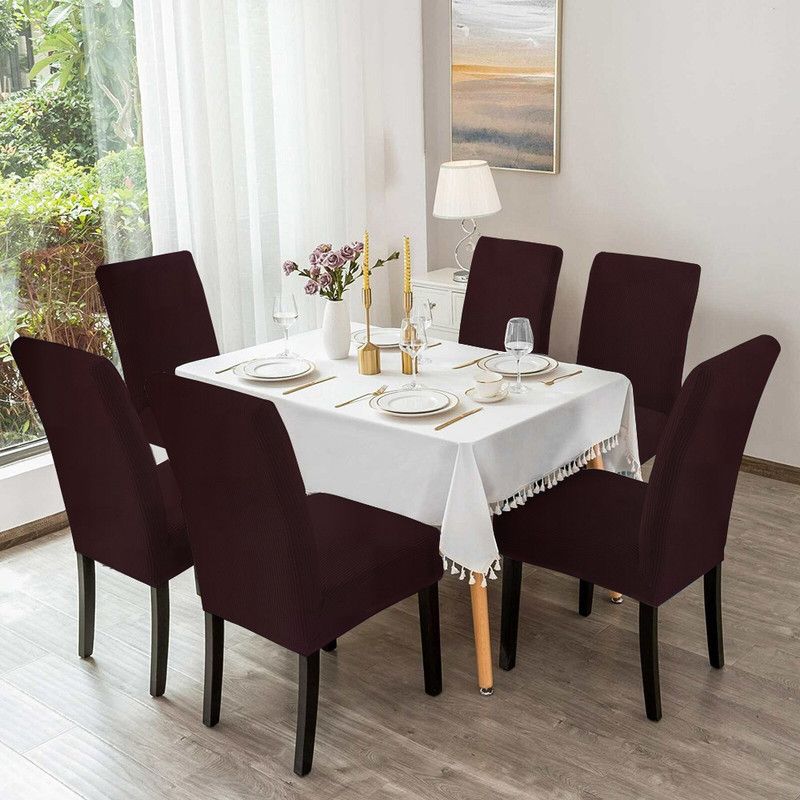 Polycotton Chair Cover  (Wine Plain Solid Stretchable Washable Dining Chair Cover Slipcover Pack of 6)