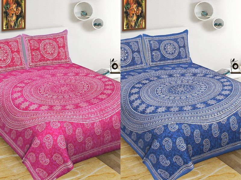 144 TC Cotton Double Floral Bedsheet  (Pack of 2, Multicolor7)