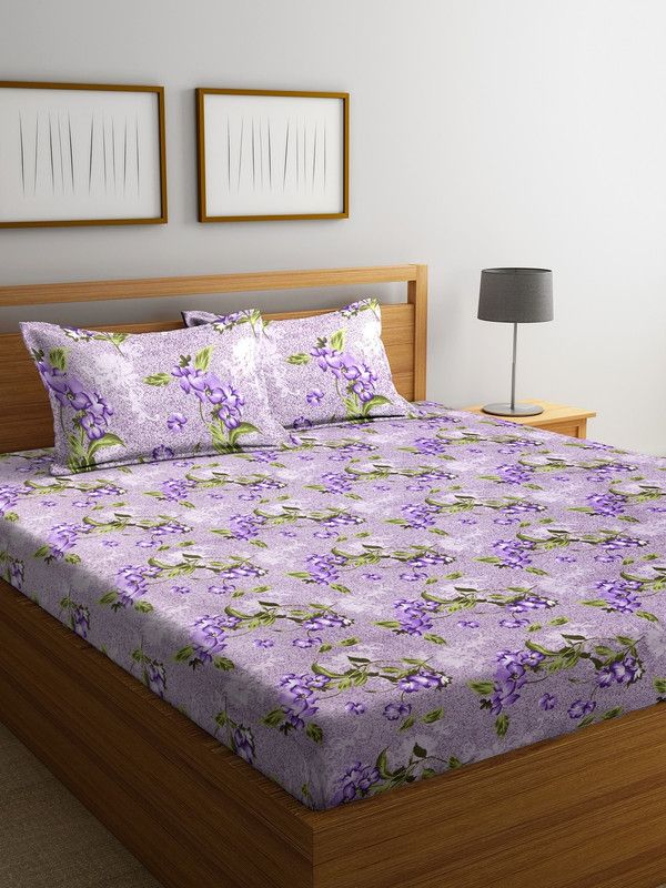 MAFATLALS 144 TC Cotton Double Abstract Flat Bedsheet  (Pack of 1, Purple)
