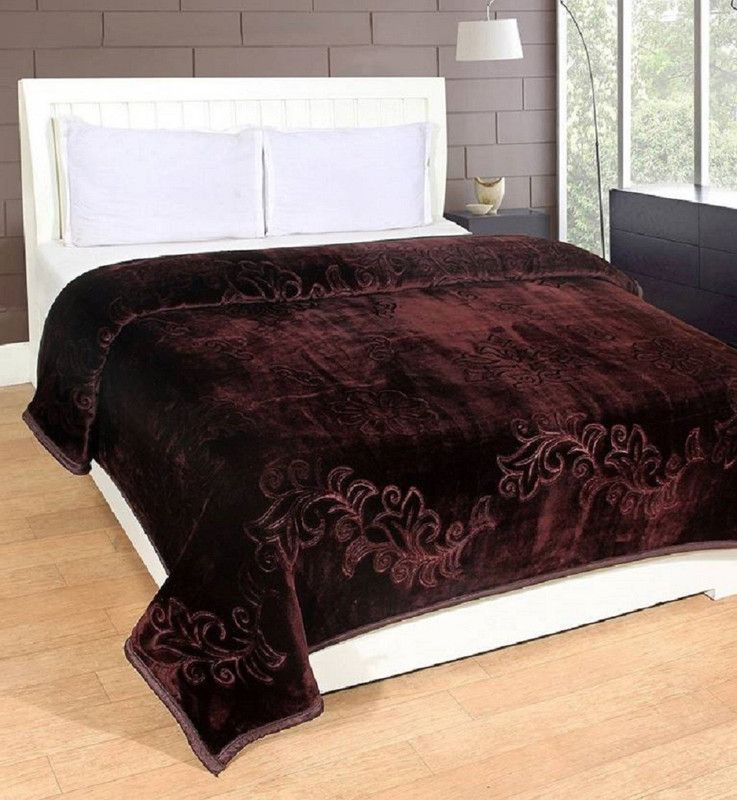 Dtex Solid Double Mink Blanket for Heavy Winter  (Polyester, Brown)