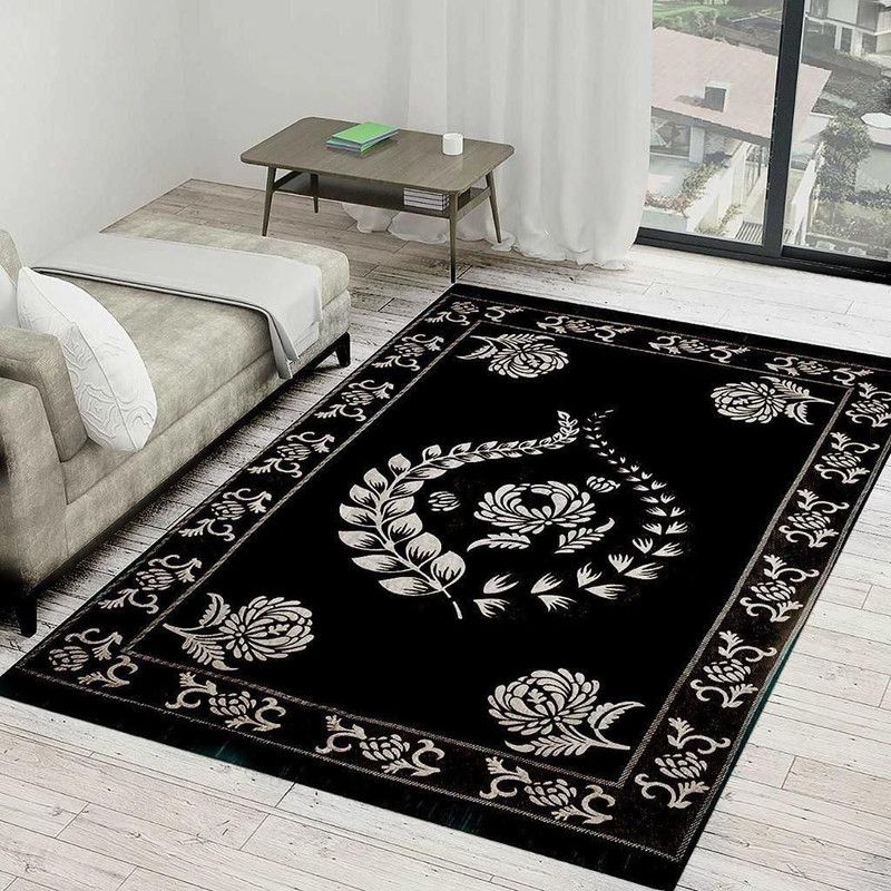 Wynk Black Velvet Carpet  (152 cm, X 213 cm, Rectangle)